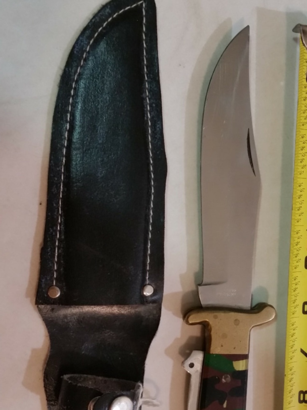 VINTAGE 11" PAKISTAN STAINLESS STEEL BRASS Fixed Blade Knife w/ Sheath NEW